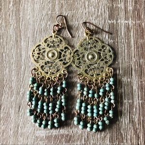 ✨ Aztec style gold and teal earrings ✨